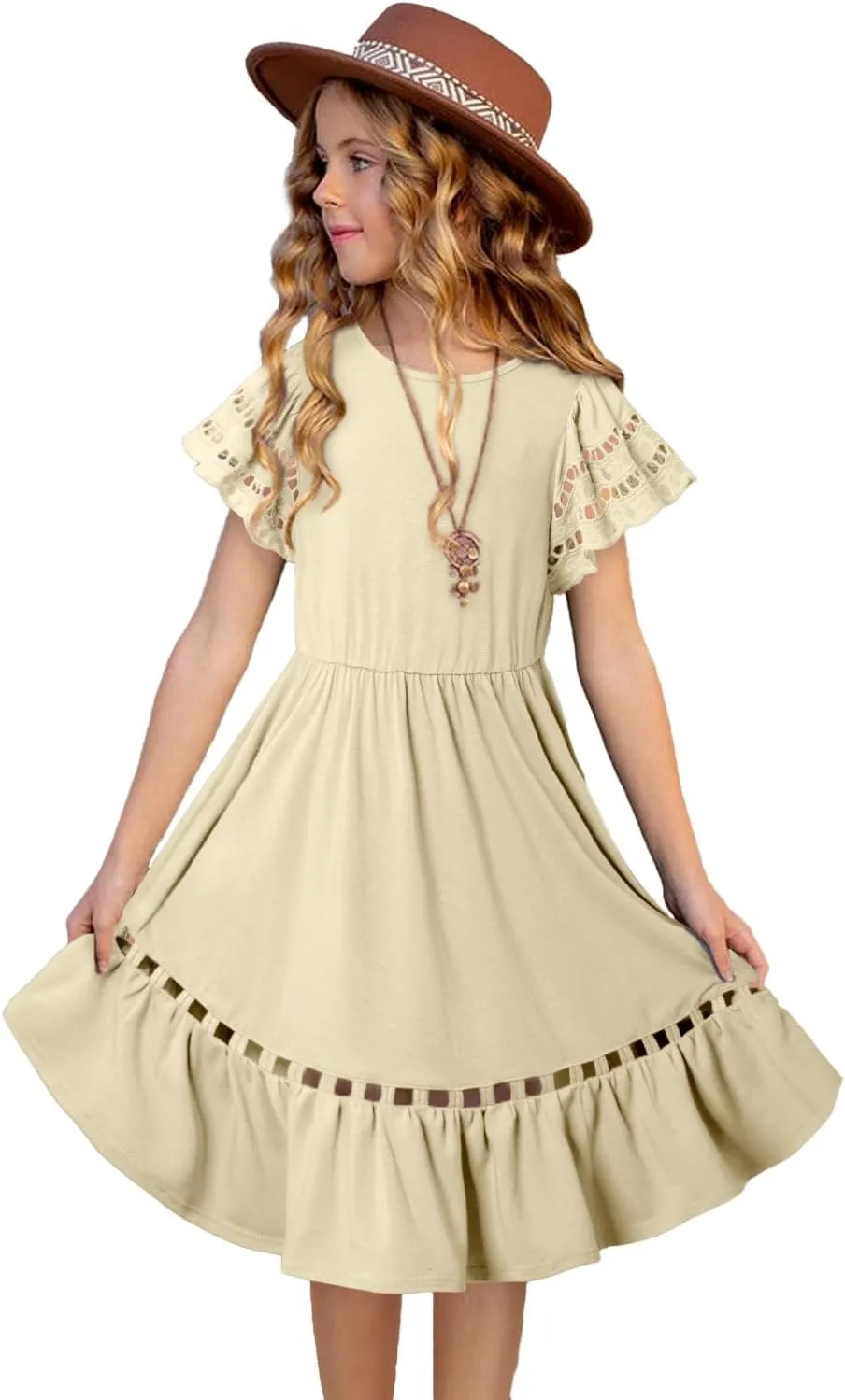 blibean Tween Girls Embroidery Sleeve Dress Summer Outfits 6-15 Years