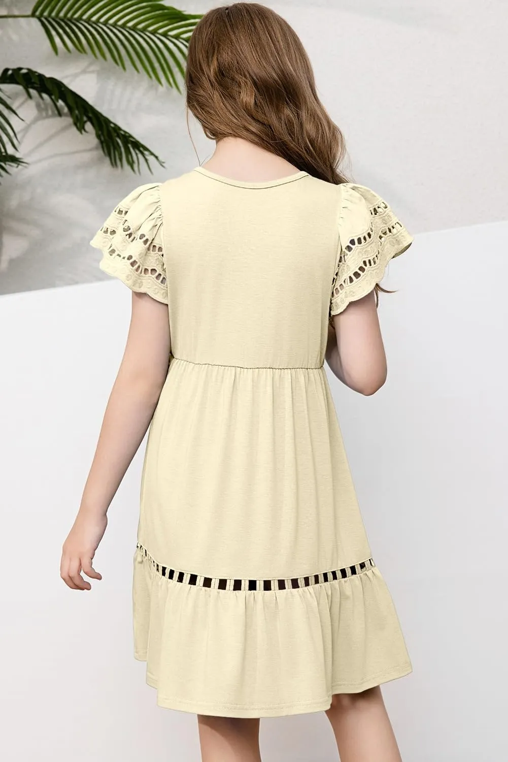blibean Tween Girls Embroidery Sleeve Dress Summer Outfits 6-15 Years