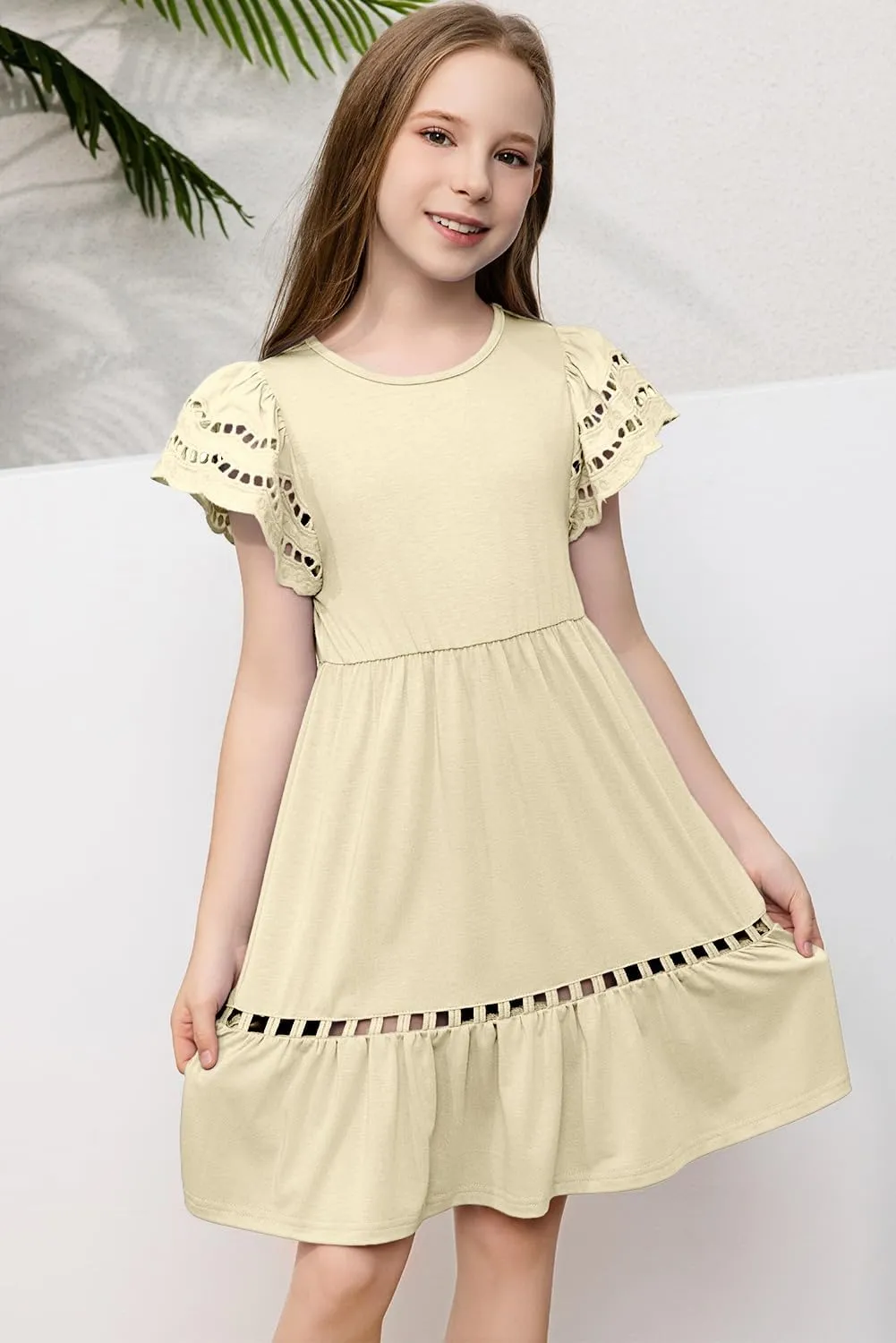 blibean Tween Girls Embroidery Sleeve Dress Summer Outfits 6-15 Years