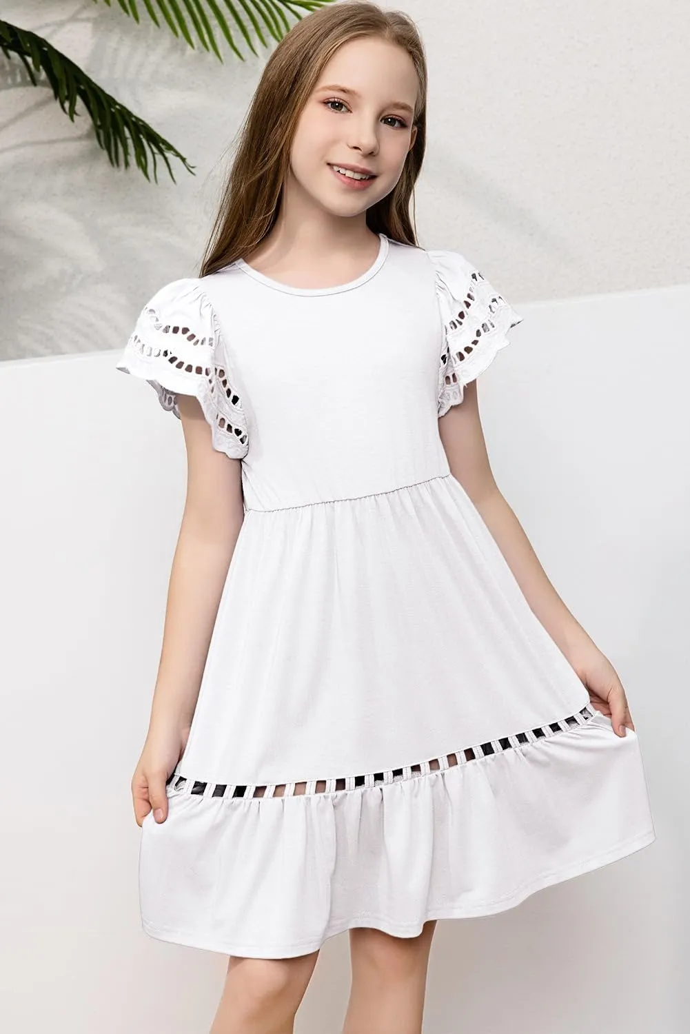 blibean Tween Girls Embroidery Sleeve Dress Summer Outfits 6-15 Years