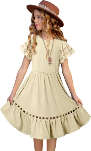blibean Tween Girls Embroidery Sleeve Dress Summer Outfits 6-15 Years