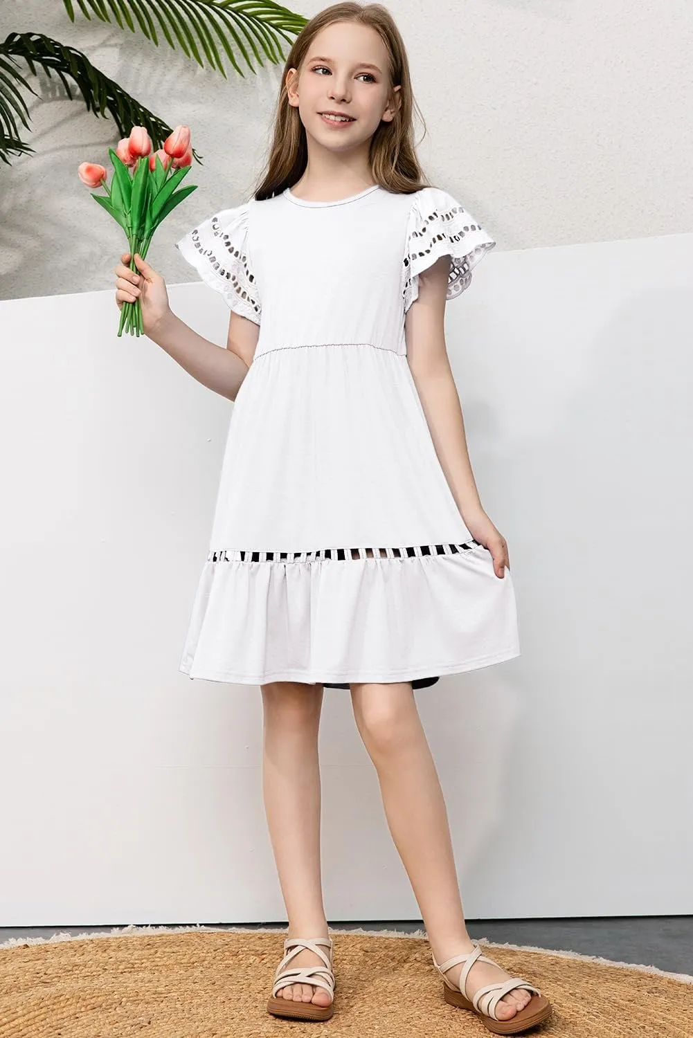 blibean Tween Girls Embroidery Sleeve Dress Summer Outfits 6-15 Years