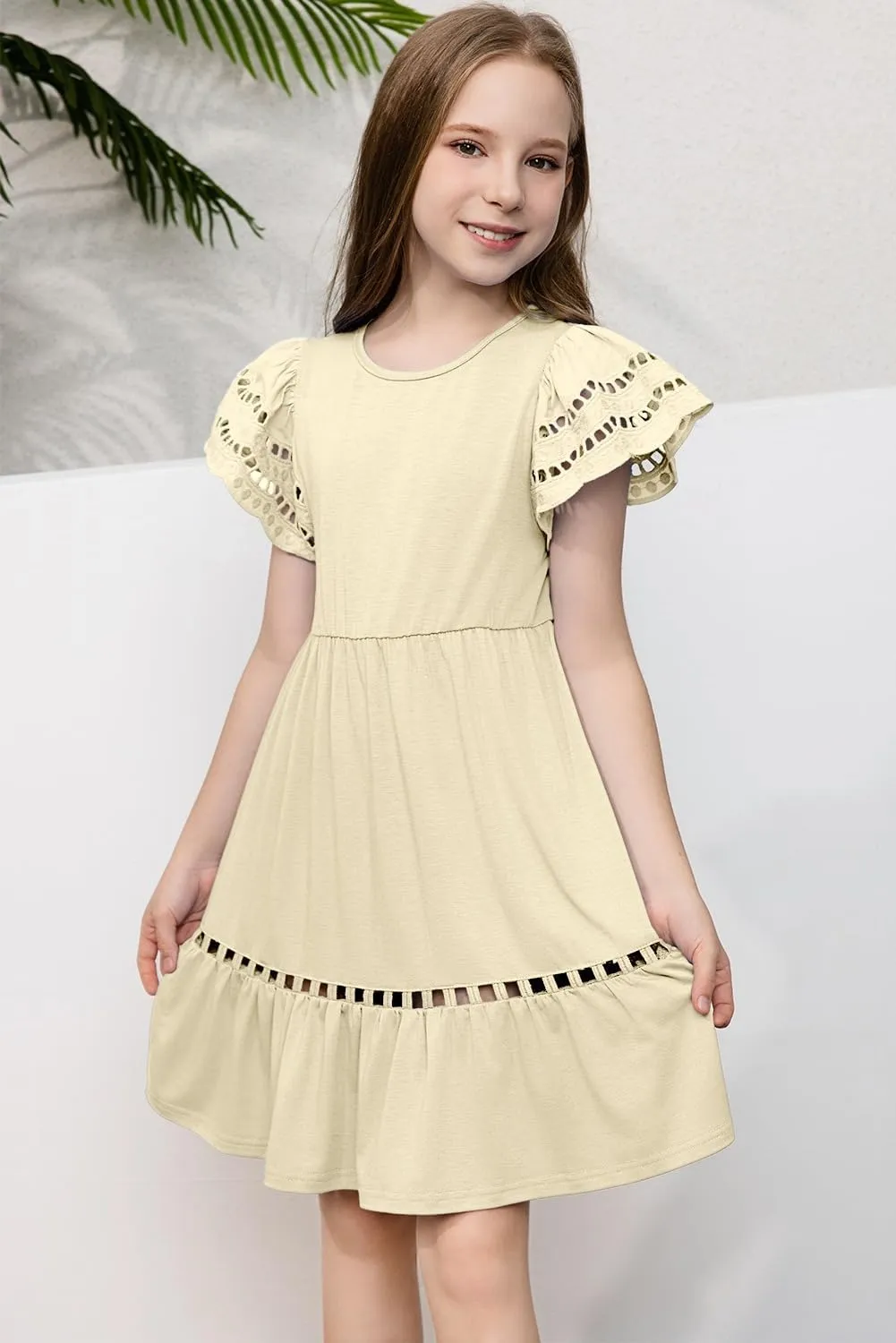 blibean Tween Girls Embroidery Sleeve Dress Summer Outfits 6-15 Years
