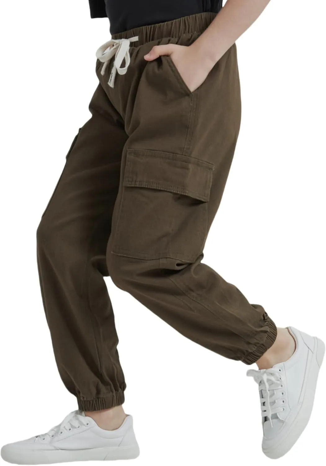 Boy's Cargo Joggers Pants Elastic Waist Casual Drawstring School Outdoor Youth Twill Baggy Pants Size 8-16