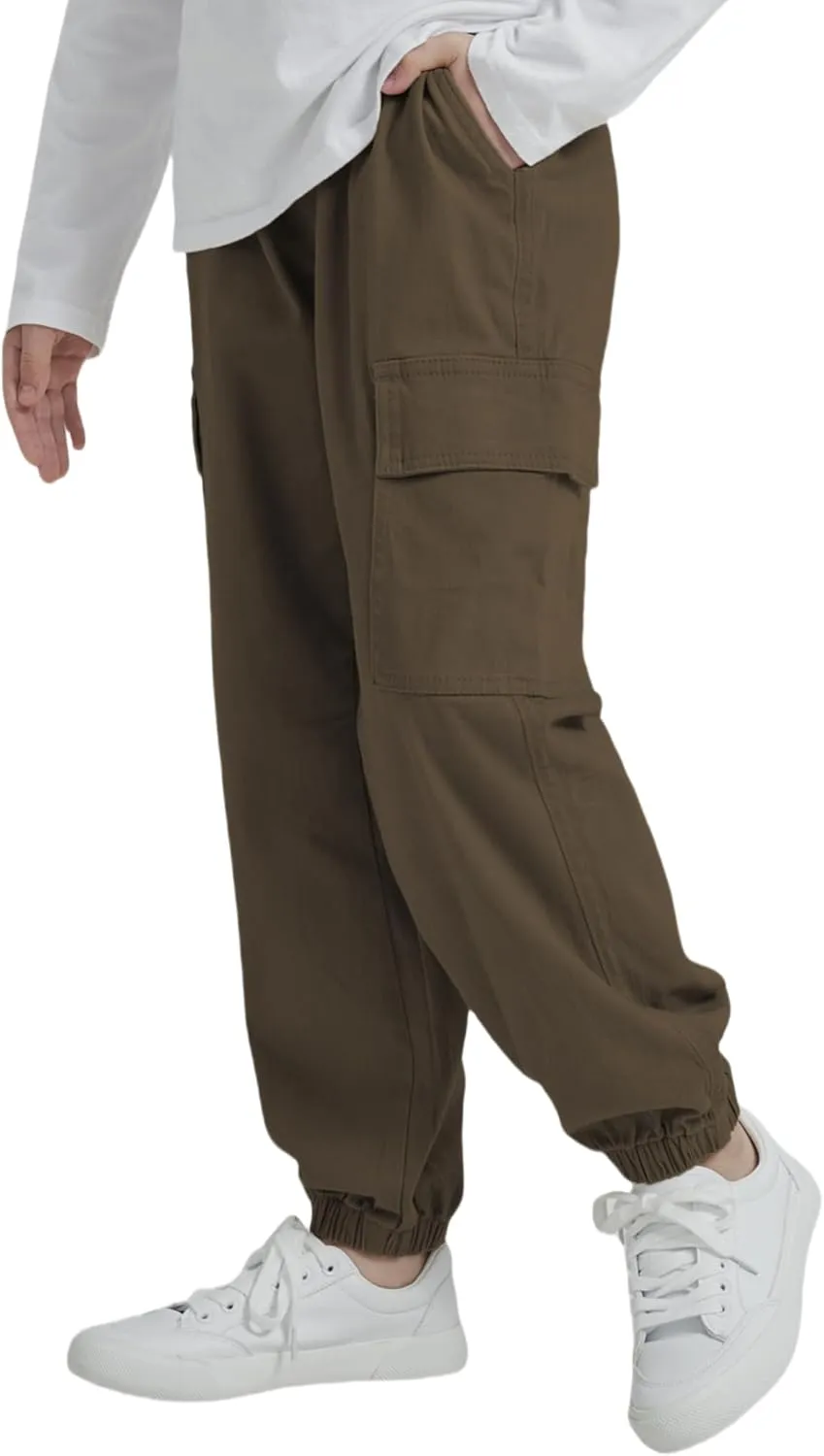 Boy's Cargo Joggers Pants Elastic Waist Casual Drawstring School Outdoor Youth Twill Baggy Pants Size 8-16