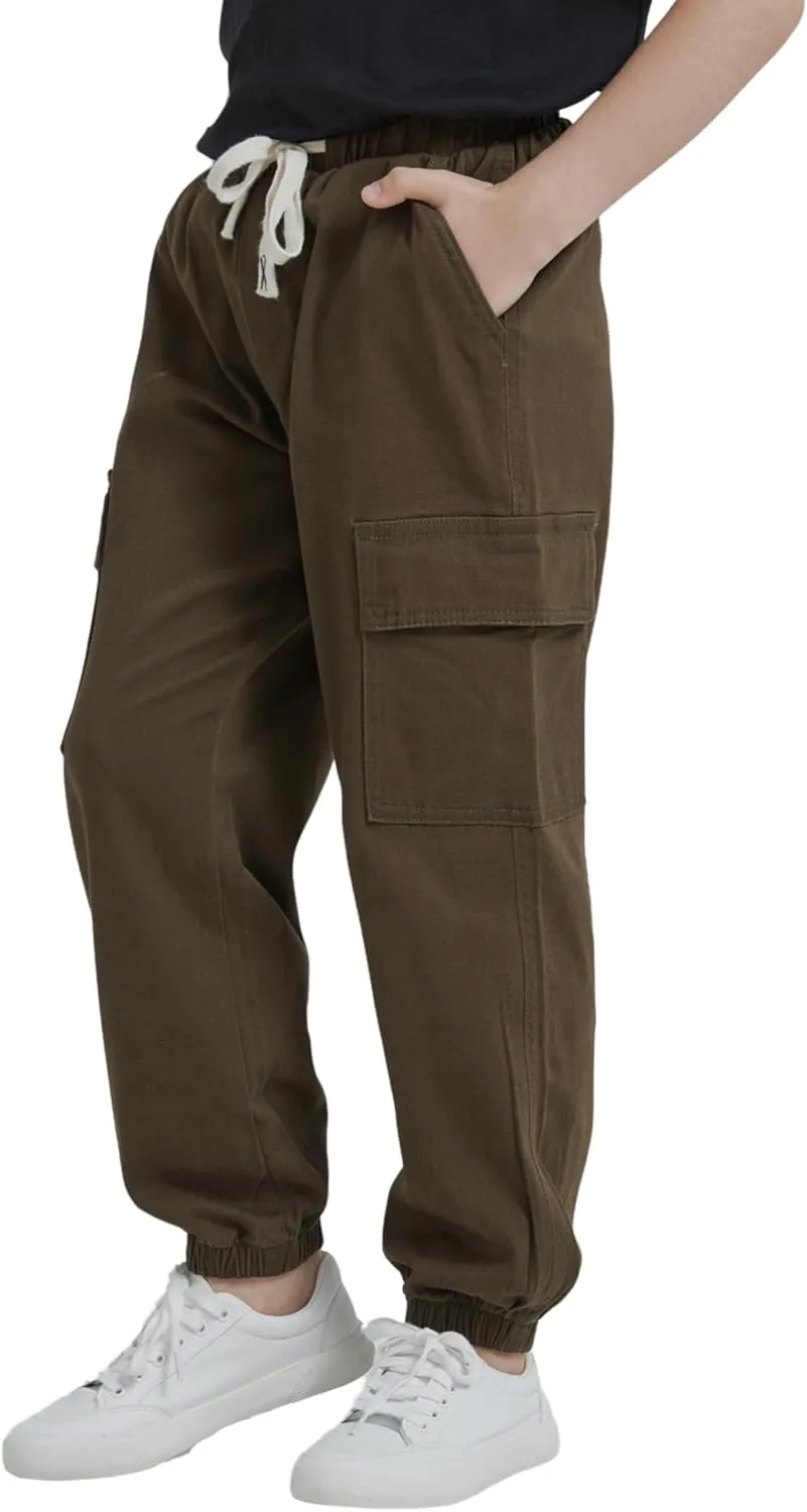 Boy's Cargo Joggers Pants Elastic Waist Casual Drawstring School Outdoor Youth Twill Baggy Pants Size 8-16