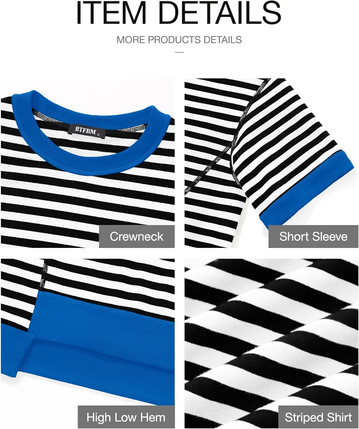 BTFBM Women Oversized Striped T Shirts Short Sleeve Summer Tops Casual Loose Crewneck High Low Hem Color Block Y2k Tees
