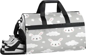 Bunny Cloud Resistant Sports Gym Bag for Women Men Travel Duffel bag with Wet Pocket & Shoes Compartment Waterproof Weekender Bag 19.7"x9.9"x13"