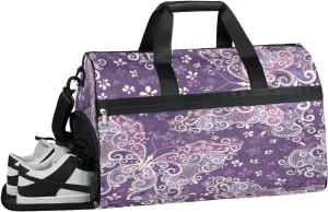 Butterfly Patterns Resistant Sports Gym Bag for Women Men Travel Duffel bag with Wet Pocket & Shoes Compartment Waterproof Weekender Bag 19.7"x9.9"x13"