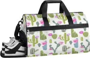 Cactus Floral Resistant Sports Gym Bag for Women Men Travel Duffel bag with Wet Pocket & Shoes Compartment Waterproof Weekender Bag 19.7"x9.9"x13"