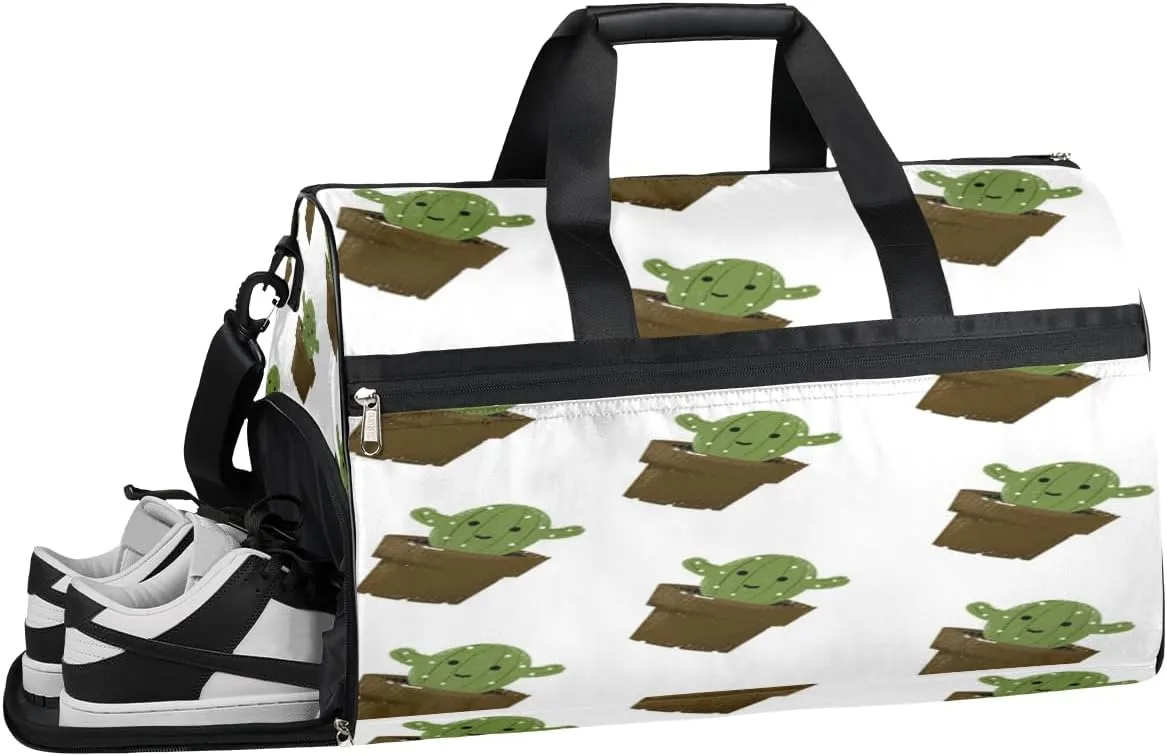 Cactus Prints Resistant Sports Gym Bag for Women Men Travel Duffel bag with Wet Pocket & Shoes Compartment Waterproof Weekender Bag 19.7"x9.9"x13"