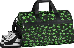 Cannabis Leaves Resistant Sports Gym Bag for Women Men Travel Duffel bag with Wet Pocket & Shoes Compartment Waterproof Weekender Bag 19.7"x9.9"x13"