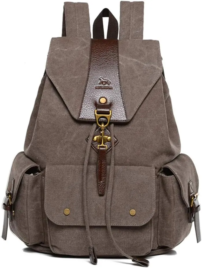 Canvas Backpacks, Laptop Backpack Women Men School Bag Rucksack Unisex Daypacks for Outdoor Sports Traveling Hiking Large Bookbag (Coffee)