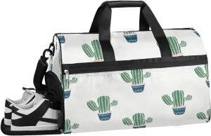 Cartoon Cactus Resistant Sports Gym Bag for Women Men Travel Duffel bag with Wet Pocket & Shoes Compartment Waterproof Weekender Bag 19.7"x9.9"x13"