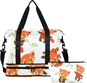 Cartoon Red Panda Travel Duffel Bag for Women Men Gym Bag with Shoe Compartment Wet Pocket Carry On Weekender Overnight Bags for Yoga School Travel Gym