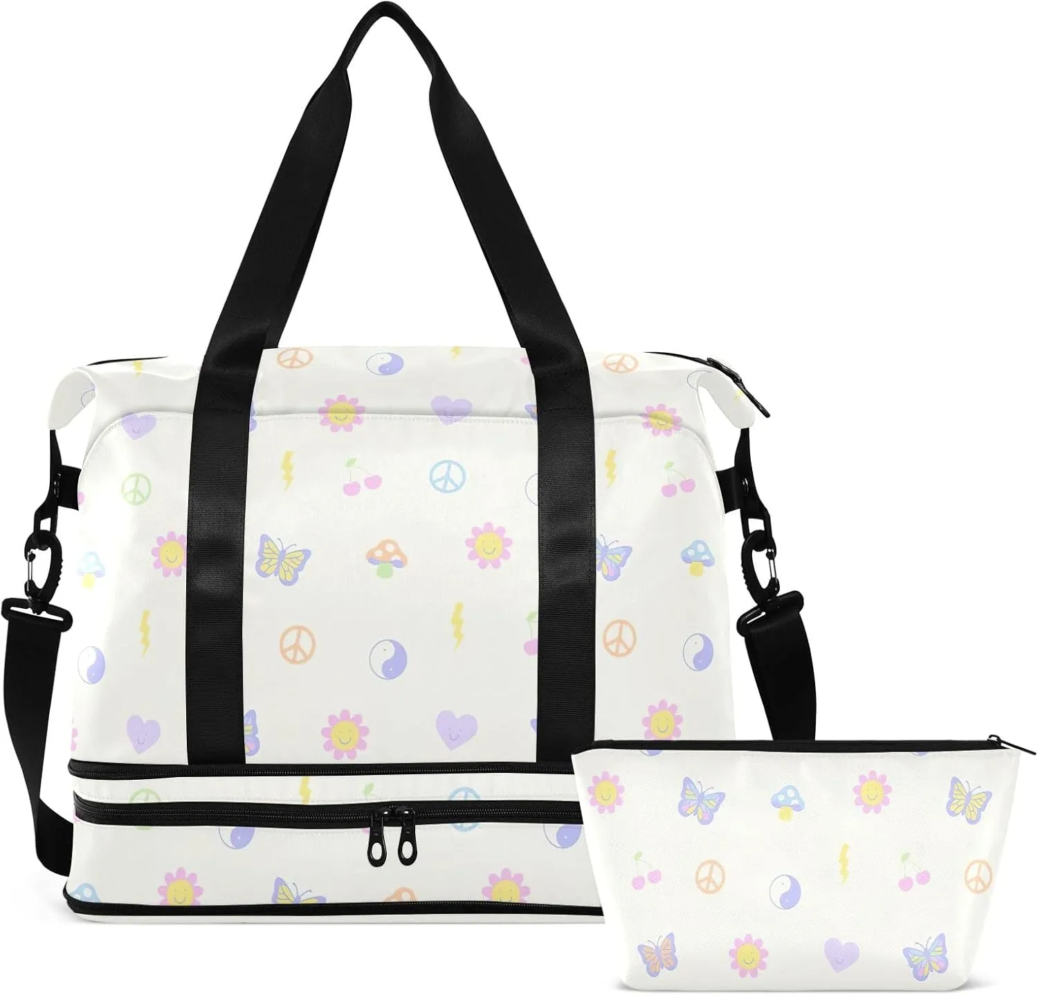 Cartoon Small Fresh Pattern Mens Travel Luggage Waterproof Gym Bags Men, under the Seat Carry on Bag with Wet Pocket and Shoes Compartment