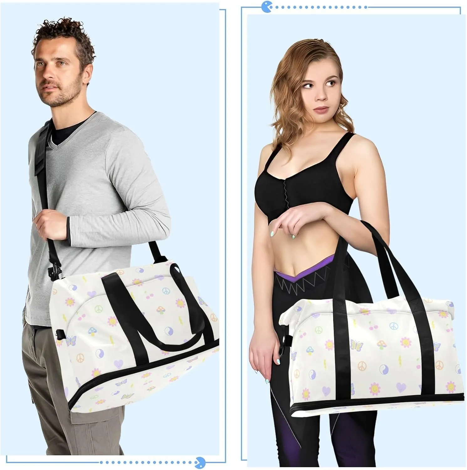 Cartoon Small Fresh Pattern Mens Travel Luggage Waterproof Gym Bags Men, under the Seat Carry on Bag with Wet Pocket and Shoes Compartment