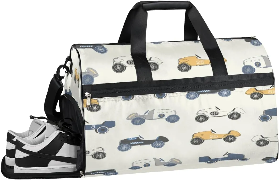 Cartoons Car Resistant Sports Gym Bag for Women Men Travel Duffel bag with Wet Pocket & Shoes Compartment Waterproof Weekender Bag 19.7"x9.9"x13"
