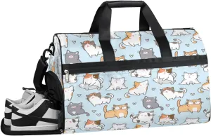 Cats Fish Resistant Sports Gym Bag for Women Men Travel Duffel bag with Wet Pocket & Shoes Compartment Waterproof Weekender Bag 19.7"x9.9"x13"
