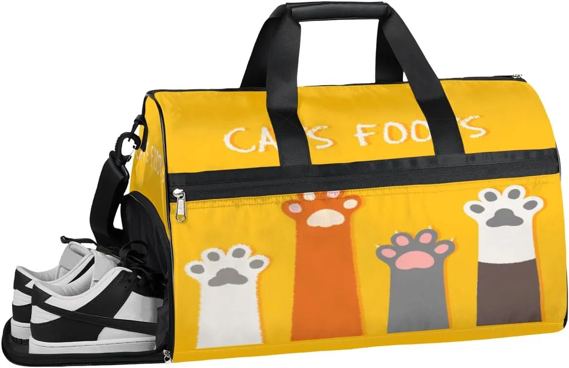 Cats Foots Resistant Sports Gym Bag for Women Men Travel Duffel bag with Wet Pocket & Shoes Compartment Waterproof Weekender Bag 19.7"x9.9"x13"