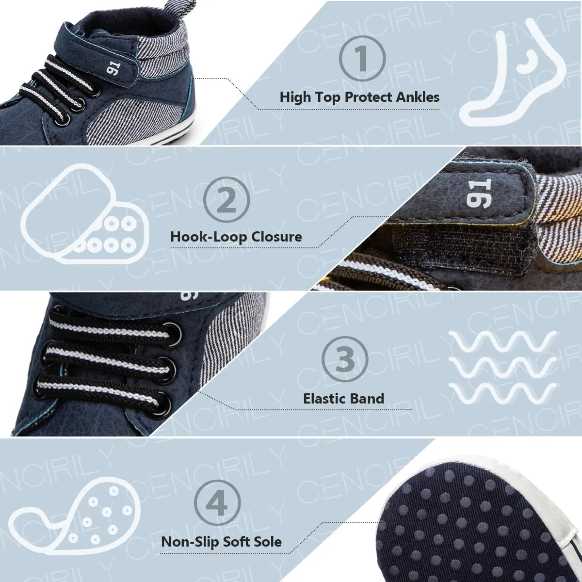 CENCIRILY Baby Boys Girls High Top Sneakers Soft Soles Anti Skid Infant Ankle Shoes Toddler Prewalker First Walking Crib Shoes