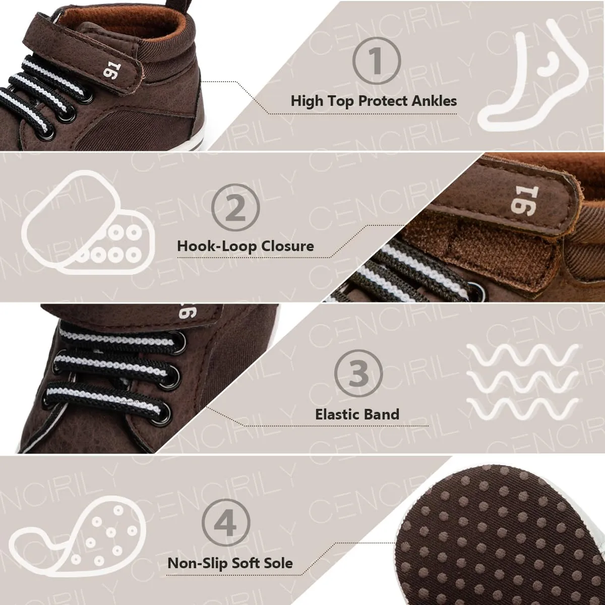 CENCIRILY Baby Boys Girls High Top Sneakers Soft Soles Anti Skid Infant Ankle Shoes Toddler Prewalker First Walking Crib Shoes
