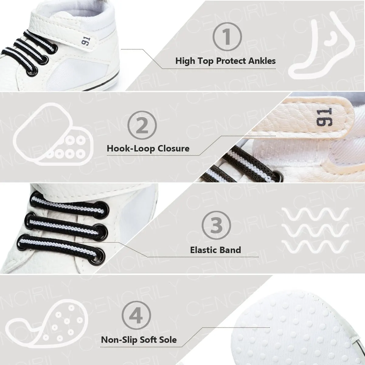 CENCIRILY Baby Boys Girls High Top Sneakers Soft Soles Anti Skid Infant Ankle Shoes Toddler Prewalker First Walking Crib Shoes
