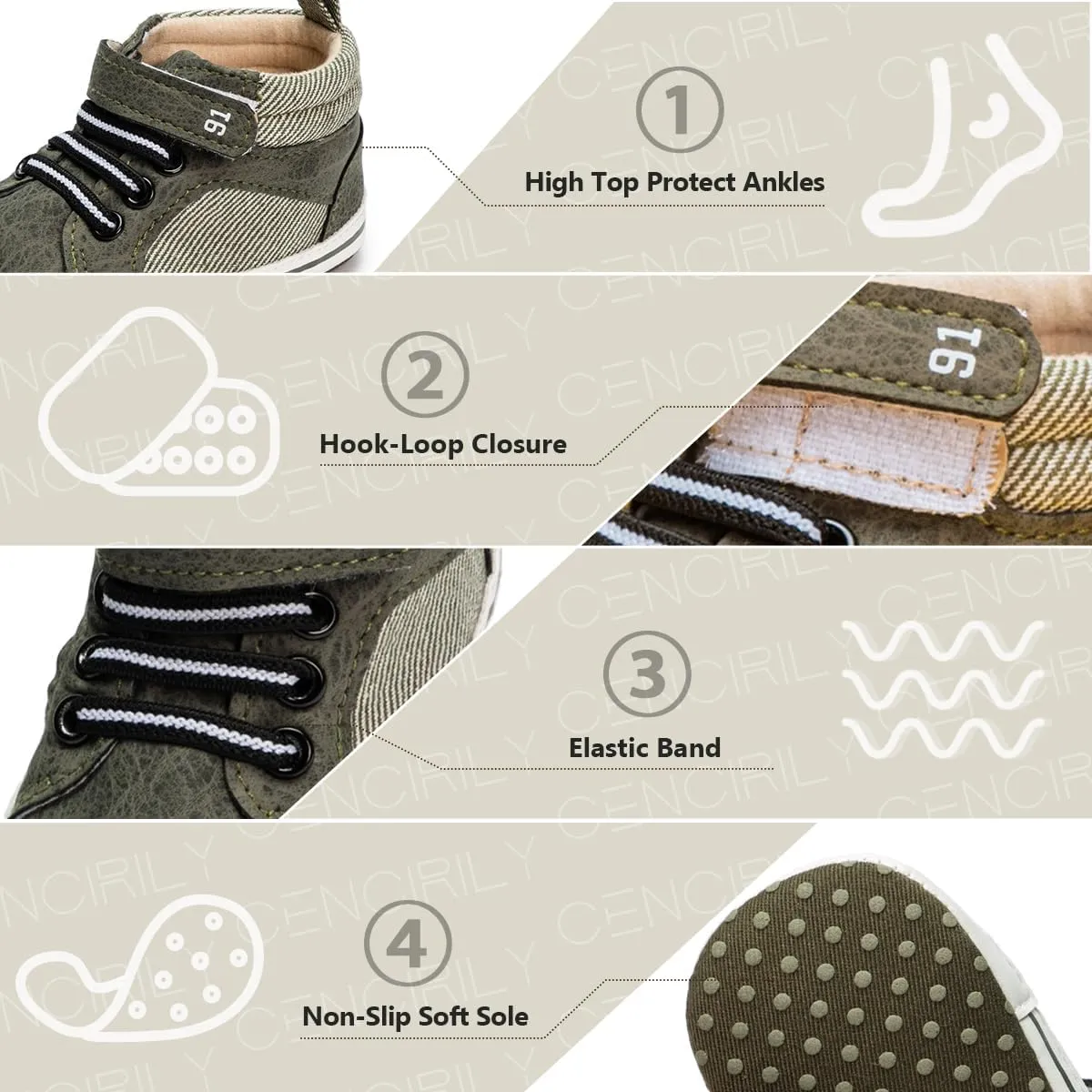 CENCIRILY Baby Boys Girls High Top Sneakers Soft Soles Anti Skid Infant Ankle Shoes Toddler Prewalker First Walking Crib Shoes