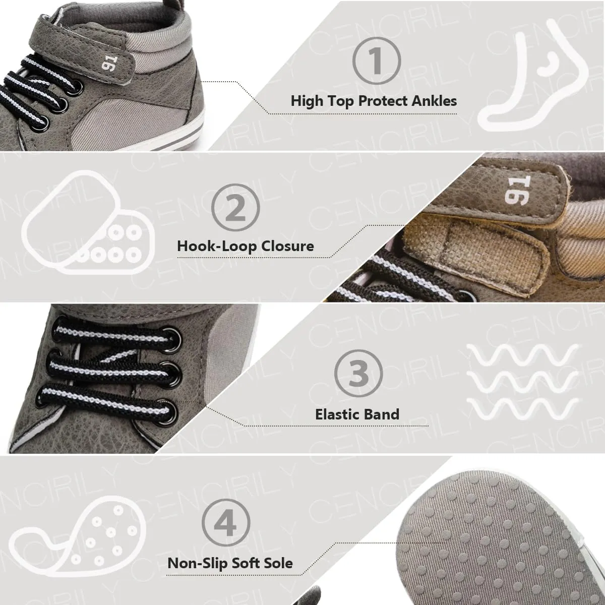 CENCIRILY Baby Boys Girls High Top Sneakers Soft Soles Anti Skid Infant Ankle Shoes Toddler Prewalker First Walking Crib Shoes
