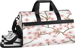 Cherry Leaves Resistant Sports Gym Bag for Women Men Travel Duffel bag with Wet Pocket & Shoes Compartment Waterproof Weekender Bag 19.7"x9.9"x13"