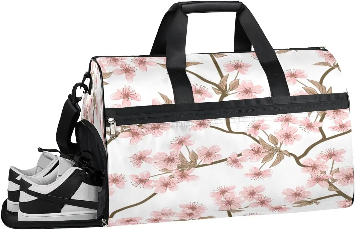 Cherry Leaves Resistant Sports Gym Bag for Women Men Travel Duffel bag with Wet Pocket & Shoes Compartment Waterproof Weekender Bag 19.7"x9.9"x13"