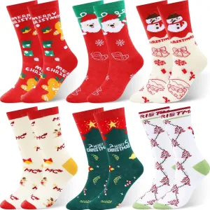 Christmas Socks for Women6 Pairs Funny Cute Winter Holiday Funny Christmas Crew Socks Gifts for Female Women Girls