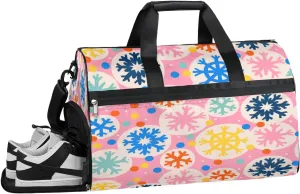 Colorful Snowflakes Resistant Sports Gym Bag for Women Men Travel Duffel bag with Wet Pocket & Shoes Compartment Waterproof Weekender Bag 19.7"x9.9"x13"