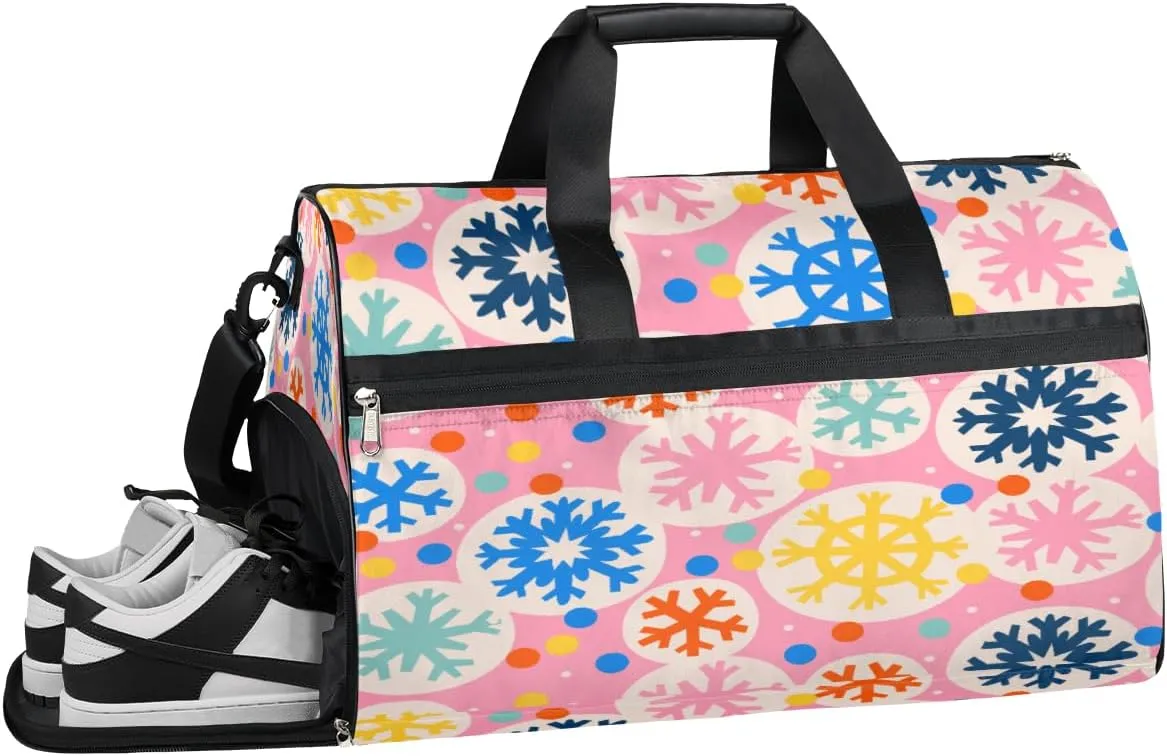 Colorful Snowflakes Resistant Sports Gym Bag for Women Men Travel Duffel bag with Wet Pocket & Shoes Compartment Waterproof Weekender Bag 19.7"x9.9"x13"