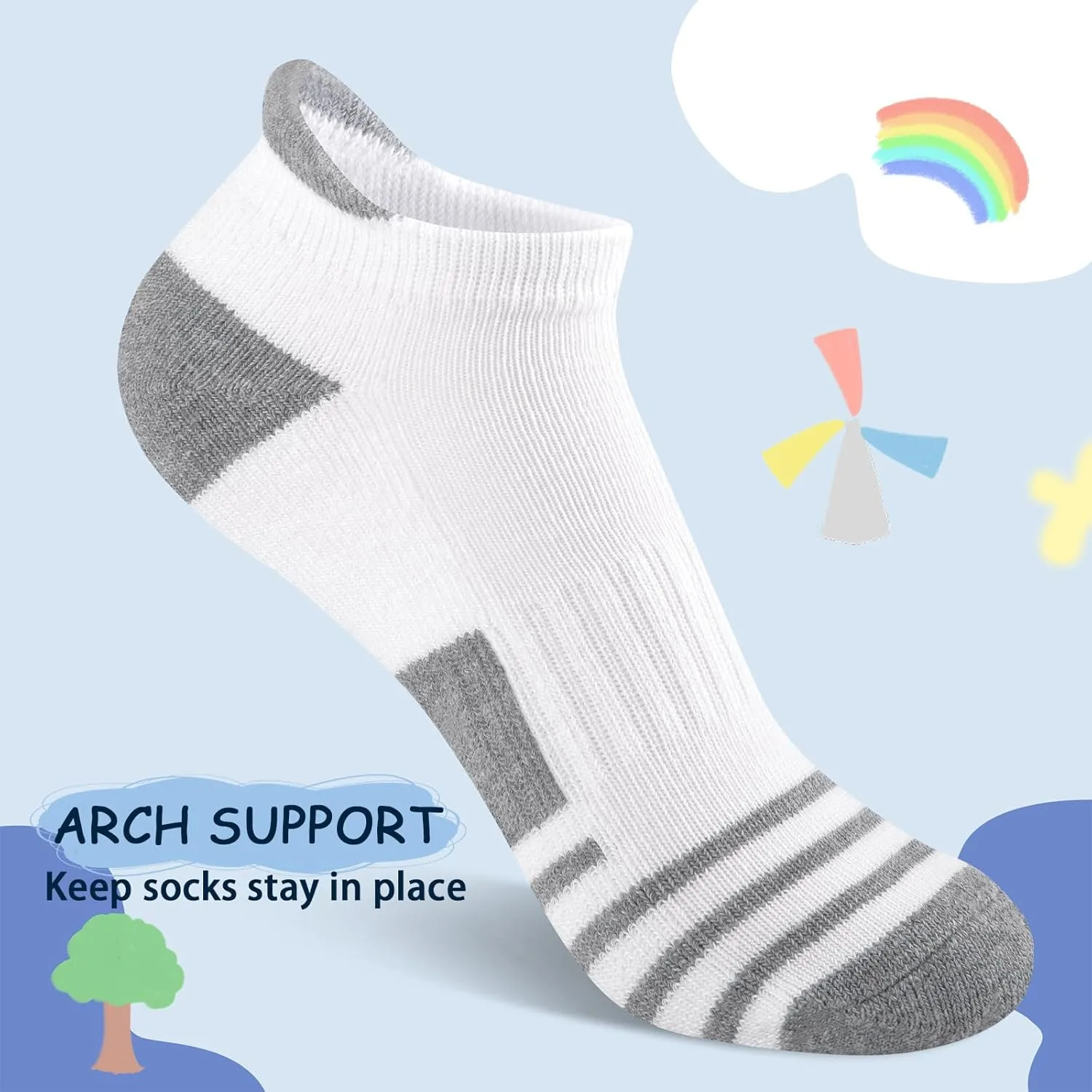 Comfoex 10 Pairs Boys Socks Ankle Athletic Socks For Boys 4-7 7-10 10-12 Years Old With Cushioned Sole