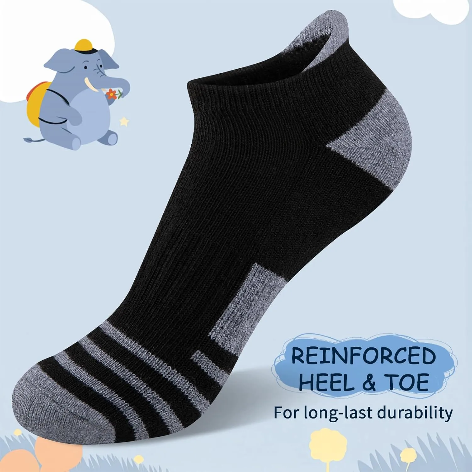 Comfoex 10 Pairs Boys Socks Ankle Athletic Socks For Boys 4-7 7-10 10-12 Years Old With Cushioned Sole