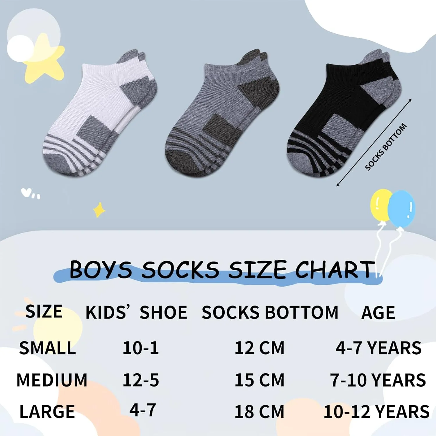 Comfoex 10 Pairs Boys Socks Ankle Athletic Socks For Boys 4-7 7-10 10-12 Years Old With Cushioned Sole
