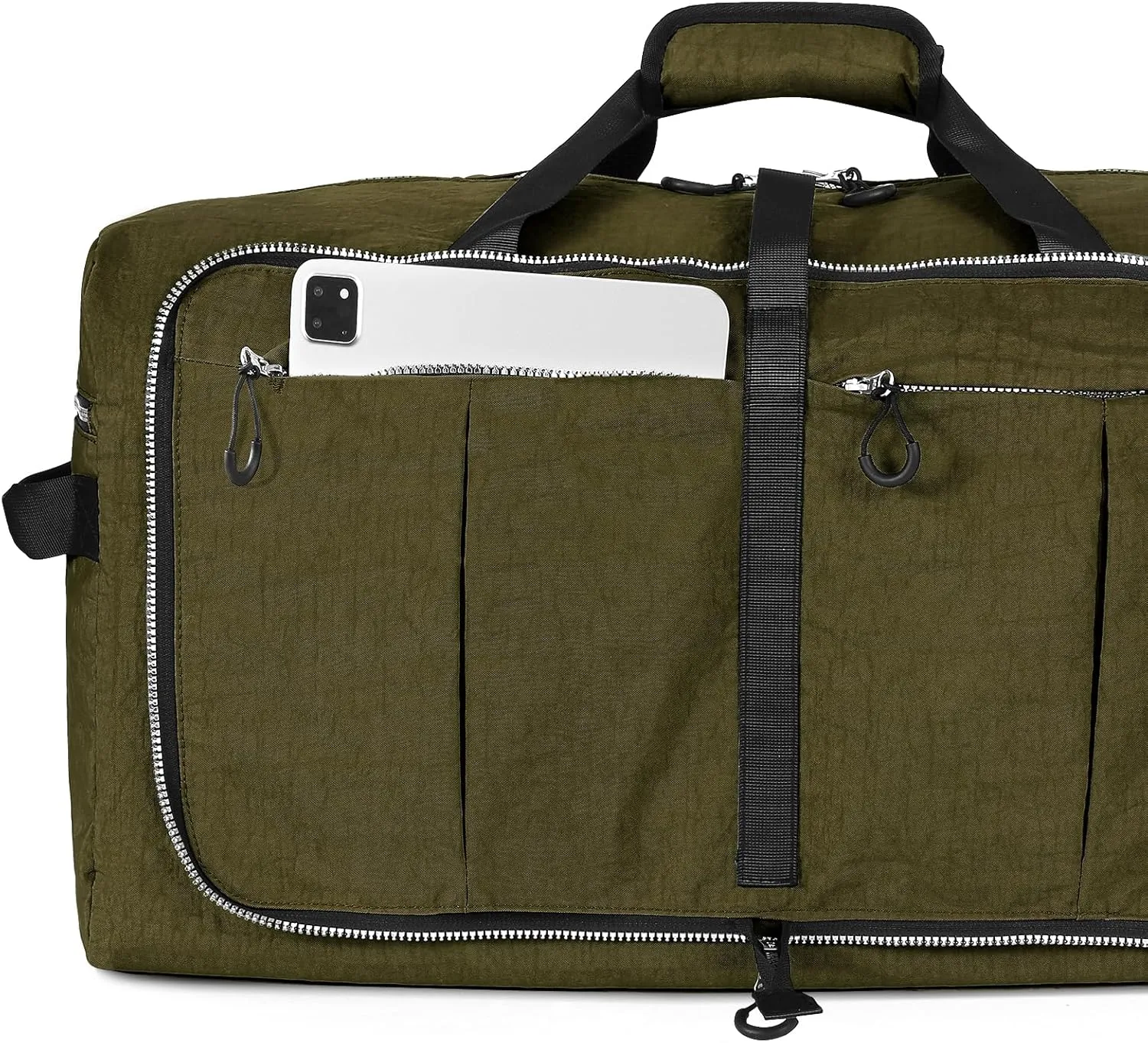 CONTAIL 120L Foldable Nylon Duffle Bag with Thickened Bottom and Shoes Compartment,Waterproof Travel Carry On Bag With Adjustable Strap,Army Green