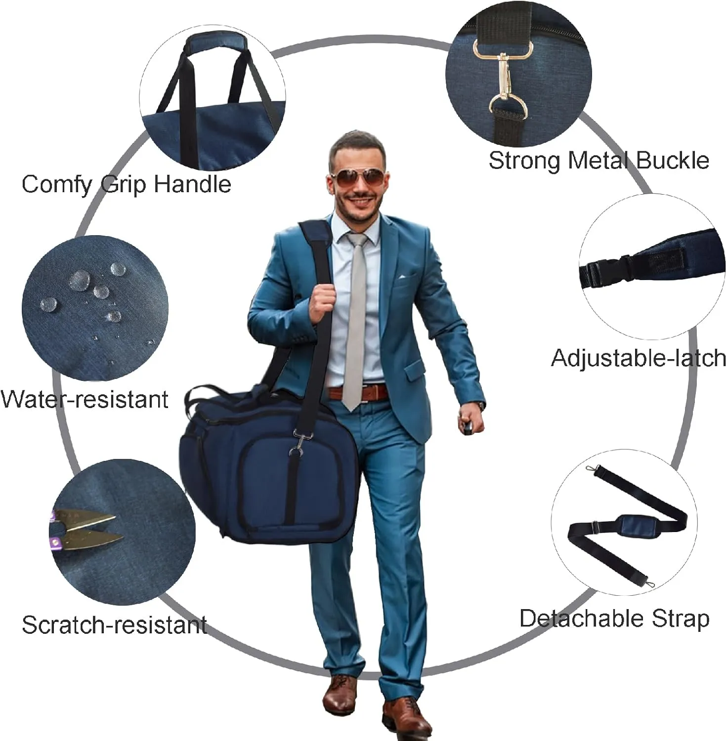 Convertible Duffle Garment Bag, Garment Duffle Bags for Travel, 4 in 1 Garment Bag with Shoulder Strap, Carry on Garment Duffel Bag for Men, Foldable Duffel Suit Bag for Business, Dark Blue