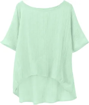 Cotton Gauze Tops for Women Loose Fit Flowy Beach Shirts Trendy Oversize High Low Tops Summer Vacation Comfy Blouses