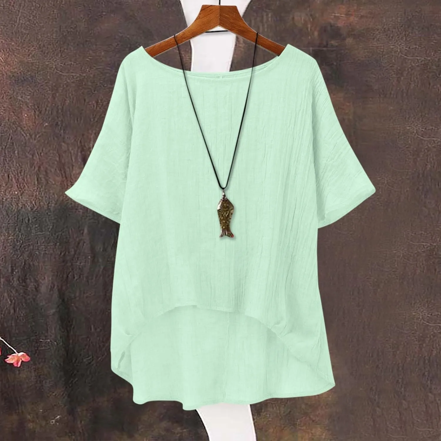 Cotton Gauze Tops for Women Loose Fit Flowy Beach Shirts Trendy Oversize High Low Tops Summer Vacation Comfy Blouses