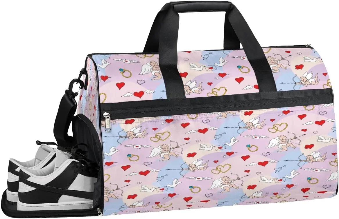Cupid Heart Resistant Sports Gym Bag for Women Men Travel Duffel bag with Wet Pocket & Shoes Compartment Waterproof Weekender Bag 19.7"x9.9"x13"