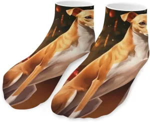 Cute Christmas Whippet Dog Printed Ankle Socks No Show Sock Low-Cut Athletic Socks for Men Women 1 Pair