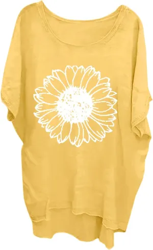 DDAPJ pyju Oversized Tshirts for Women Graphic Tees High Low Tops Loose Fit Short Sleeve Shirts Casual Summer Crewneck Blouse
