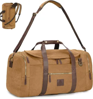 Densata Vintage Canvas Duffle Bag, 50L Genuine Leather Travel Duffel Backpack Multifunctional Overnight Weekender Bag with Shoes Compartment Men (Coffee), Coffee, Large-50L, Vintage