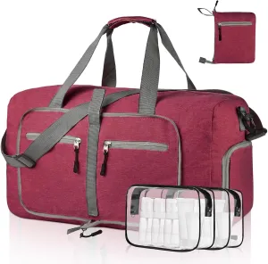 Dimayar 40L/65L/85L/115L Duffle Bag - Foldable Duffel Bag with Shoes Compartment Travel Duffle Bag Waterproof & Tear Resistant, B Red, 115L