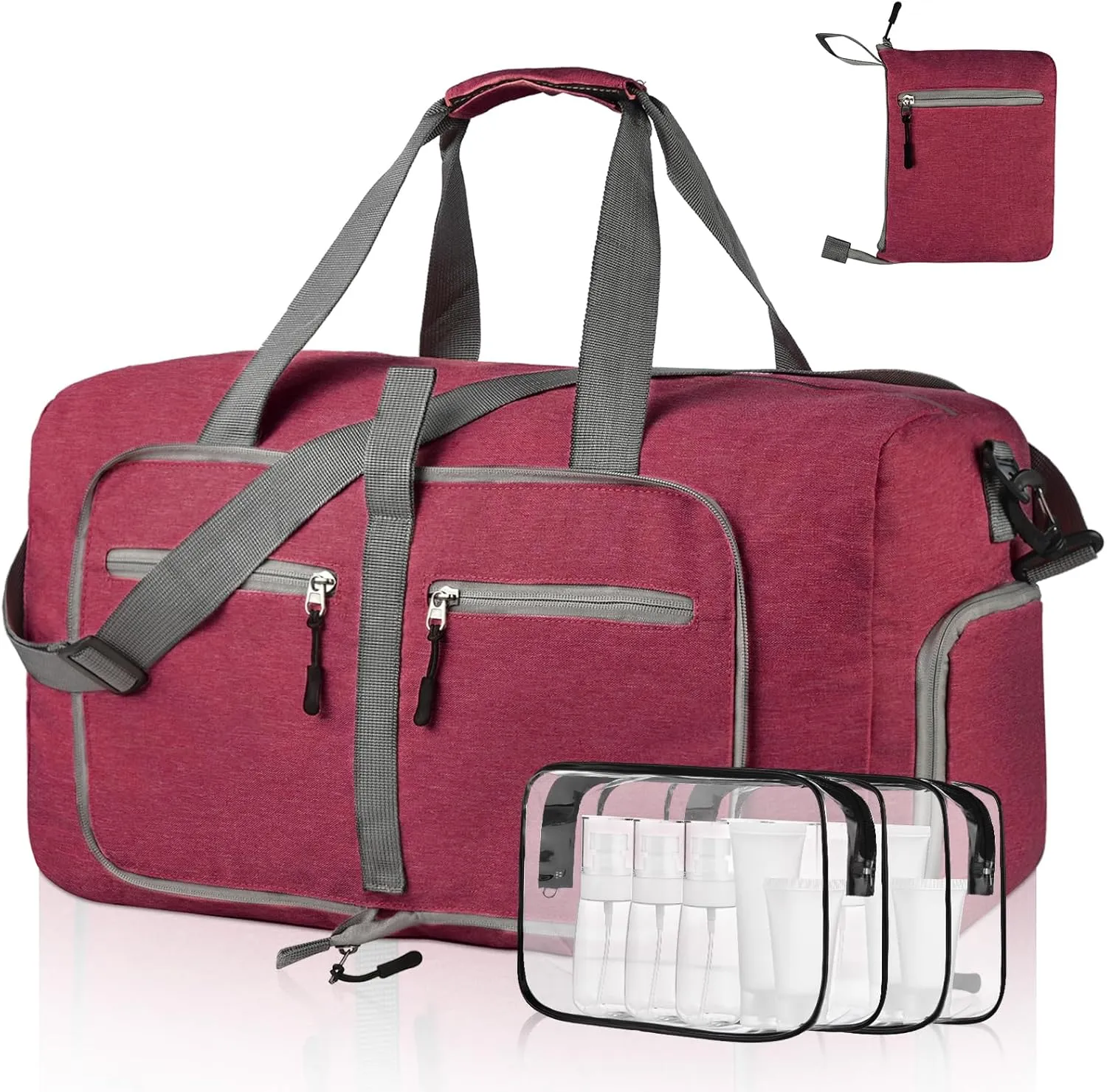 Dimayar 40L/65L/85L/115L Duffle Bag - Foldable Duffel Bag with Shoes Compartment Travel Duffle Bag Waterproof & Tear Resistant, B Red, 115L