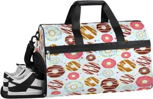 Donuts Sports Gym Bag for Women Men Travel Duffel Bag with Wet Pocket & Shoes Compartment Waterproof Weekender Overnight Tote Carry on Bag Lightweight