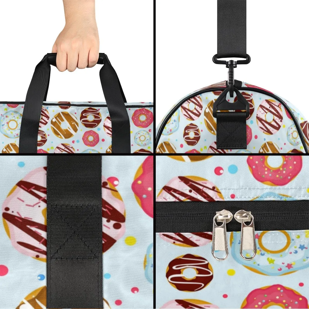 Donuts Sports Gym Bag for Women Men Travel Duffel Bag with Wet Pocket & Shoes Compartment Waterproof Weekender Overnight Tote Carry on Bag Lightweight