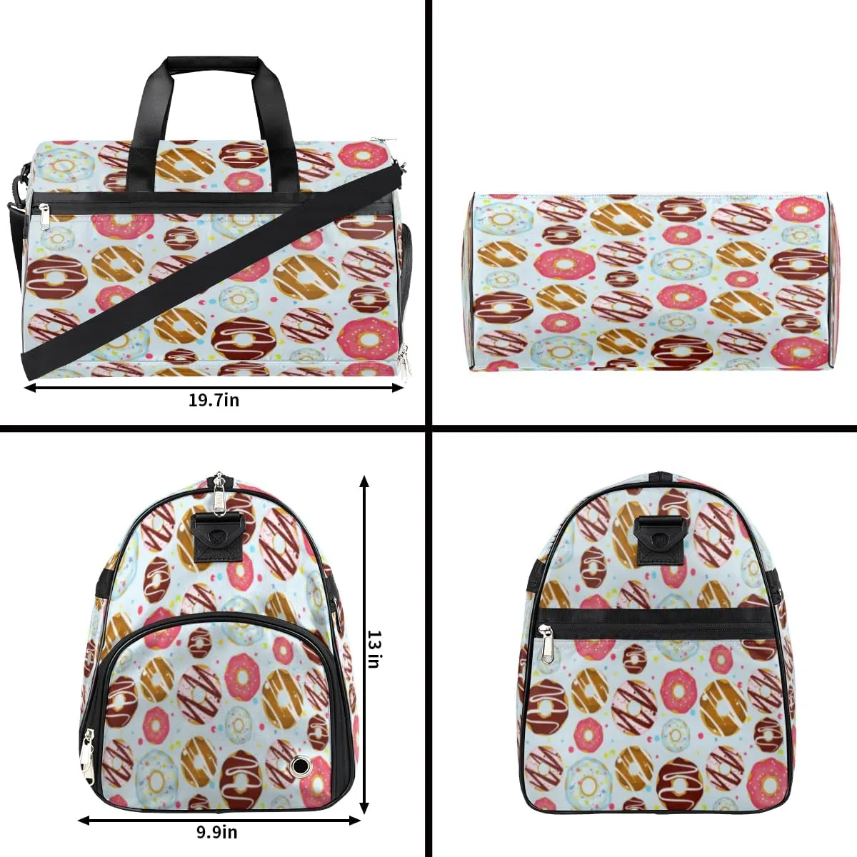 Donuts Sports Gym Bag for Women Men Travel Duffel Bag with Wet Pocket & Shoes Compartment Waterproof Weekender Overnight Tote Carry on Bag Lightweight